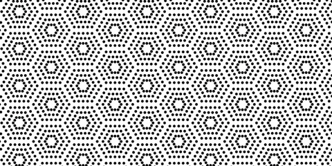 Hexagonal Dot Seamless Pattern with Geometric Optical Illusion Effect in Black and White for Modern Fabric, Wallpaper, and Background Design