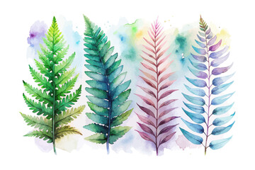 set of watercolor Boston Sword Fern vector illustration isolated on white background © Tanvir Rana