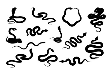 Snake silhouette set. Collection of black snake shapes.