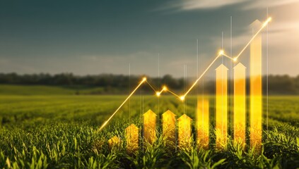 Golden growth chart over a vibrant green field