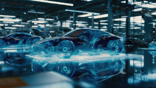 Futuristic car design in a modern factory - Powered by Adobe