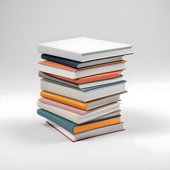 "Neatly Stacked Books in Blue, Orange, and White Tones"