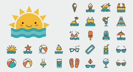 Fototapeta premium Summer Vacation Emoji Set – Beach and Travel Stickers