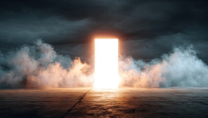 A glowing portal in a smoky space