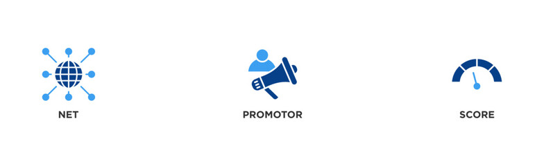 NPS banner web icon illustration concept for net promotor score with icon of shopping, customer, rating, like, premium, and store