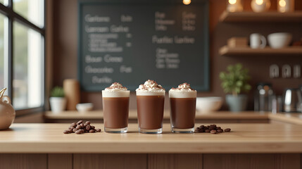 Three Chocolate Desserts with Whipped Cream Swirl
