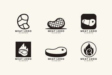 Modern Minimalist Meat and Steak Logo icon Collection. Grill, BBQ, Butcher, Restaurant Branding Set