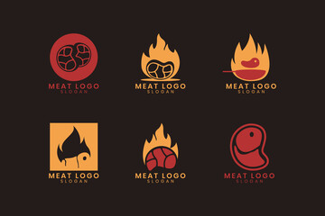 Modern Minimalist Meat and Steak Logo icon Collection. Grill, BBQ, Butcher, Restaurant Branding Set