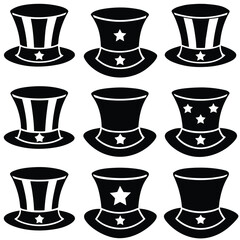 Uncle Sam Hats & Top Hat Silhouettes - Patriotic Vector Set