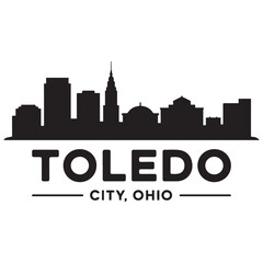 Fototapeta premium Toledo skyline horizontal banner. Toledo City, Ohio. Vector template for your design. Vector black silhouette. with white background