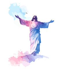 Fototapeta premium Artistic depiction of Jesus Christ with outstretched arms in watercolor style
