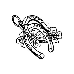 good luck symbol - horseshoe and shamrock drawing