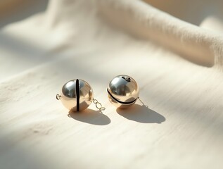 Minimalist Flat Lay with Silver Bells on Soft Linen Surface