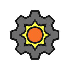 Colorful Gear and Sun Icon Representing Innovation and Renewable Energy