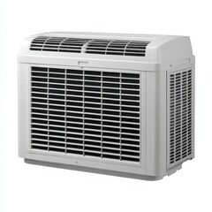 Modern white window air conditioner unit with horizontal vents for cooling and climate control