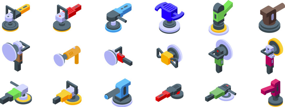 Car polishing machine icons set. Collection of polishing machines presenting diverse designs and functionalities for various applications