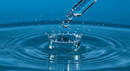 Captivating close-up of water droplet splashing into a pool creating a ripple effect