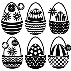Easter Eggs & Baskets Silhouettes - Holiday Vector Set