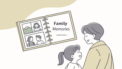 Minimal Design of Parents and Children Viewing Family Photos

