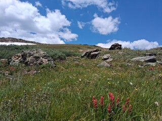 mountain landscape with blue sky and clouds