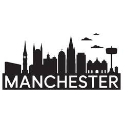 Naklejka premium Vector Manchester skyline. Travel Manchester famous landmarks. Business and tourism concept for presentation, banner, web site. Vector black silhouette. with white background
