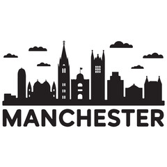 Fototapeta premium Vector Manchester skyline. Travel Manchester famous landmarks. Business and tourism concept for presentation, banner, web site. Vector black silhouette. with white background