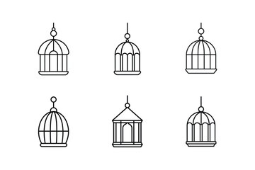 hanging birdcage line art vector illustration