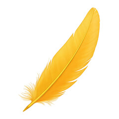 Elegant yellow feather isolated on white background symbolizing lightness and tranquility concept