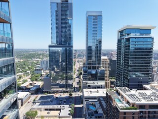 Fototapeta premium Beautiful Austin downtown with a stunning aerial drone view