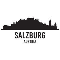 Obraz premium Salzburg skyline horizontal banner. Salzburg, Austria. Vector template for your design. Vector black silhouette. with white background