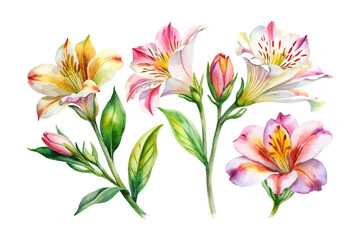 watercolor Alstroemeria Branch vector illustration isolated on white background