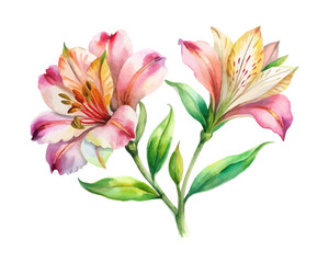 Fototapeta premium watercolor Alstroemeria Branch vector illustration isolated on white background