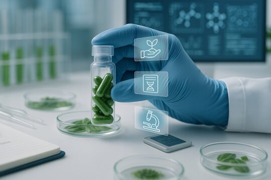 Biotech drug discovery concept in bio pharma startup using AI and molecule screening