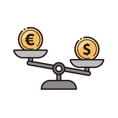 Simple vector illustration of forex image of weak euro and strong dollar