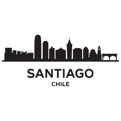 Obraz premium Santiago skyline horizontal banner. Santiago City, Chile. Vector template for your design. Vector black silhouette. with white background