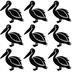 Black and White Pelican Bird Set