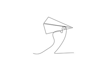 Continuous line drawing of a paper airplane icon
