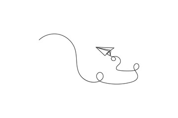 Continuous line drawing of a paper airplane icon
