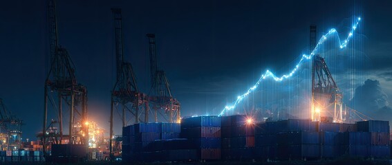 Night port with rising graph