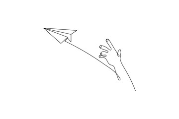 Continuous line drawing of a paper airplane icon
