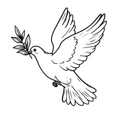 Obraz premium Elegant Line Art Dove in Flight, Carrying Olive Branch