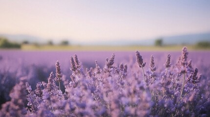 Beautiful sunlit lavender field, closeup. Banner design