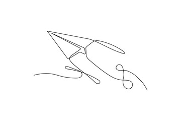 Continuous line drawing of a paper airplane icon
