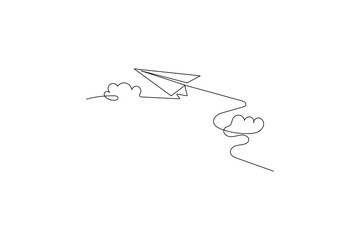 Continuous line drawing of a paper airplane icon
