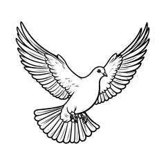 Fototapeta premium Dove in Flight: Black and White Line Art with Spread Wings