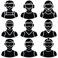  Black and White VR Avatar Icons Set