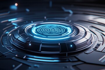 Close-up of a futuristic, circular technological interface.