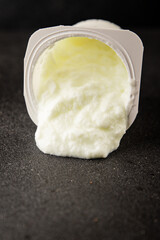 Yogurt natural dairy product Skyr fresh delicious gourmet food background on the table rustic food top view copy space keto and paleo diet vegetarian and vegan food