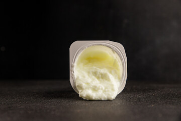 Yogurt natural dairy product Skyr fresh delicious gourmet food background on the table rustic food top view copy space keto and paleo diet vegetarian and vegan food