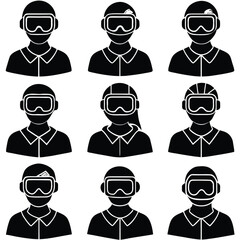  Black and White VR Avatar Icons Set